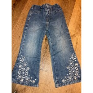 Vintage Girls Faded Glory Jeans 3T Blue Denim Embroidered Floral Flare Leg